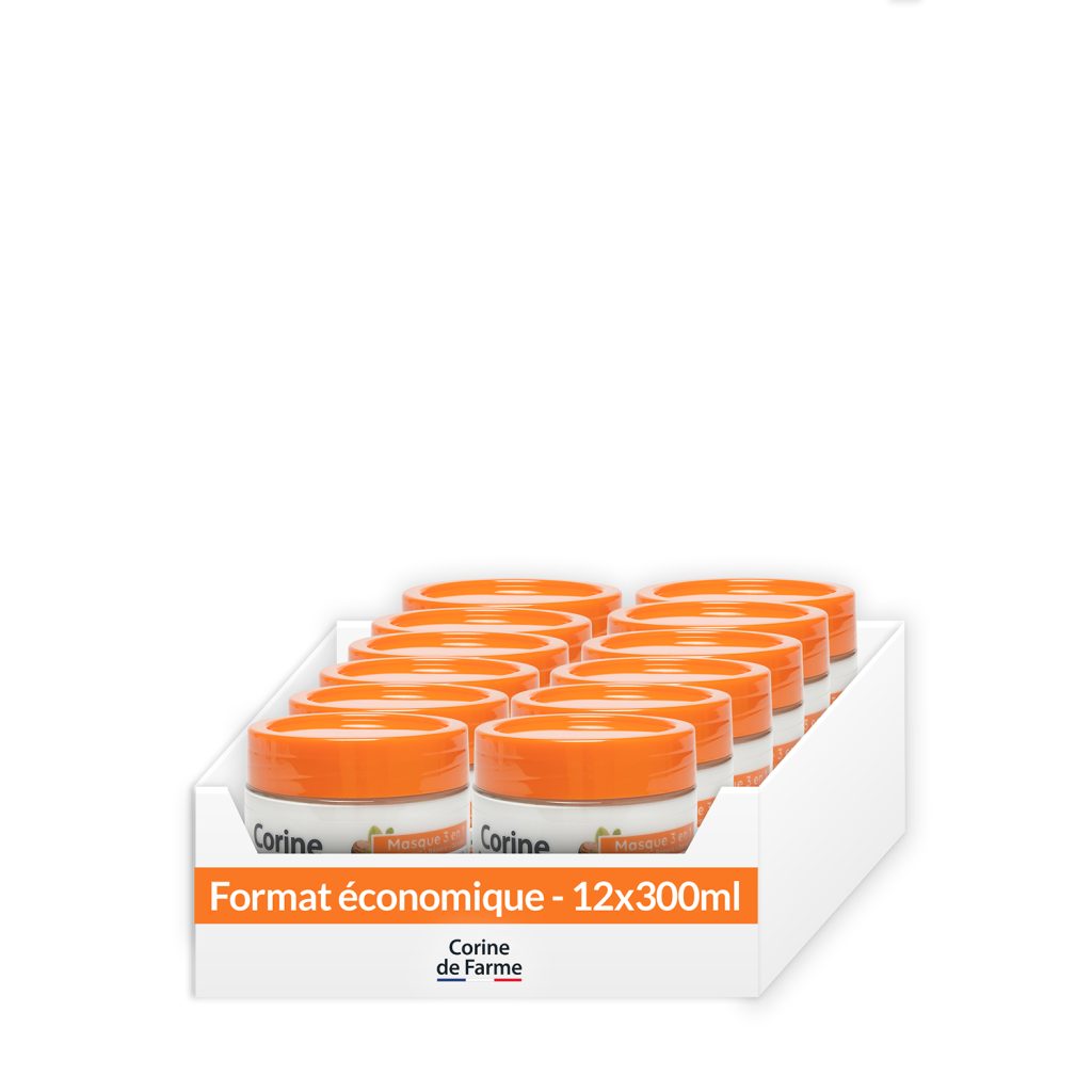 Mascarilla Capilar 3en1 Nutre – Repara – Desenreda - Formato económico x12 tarros de 300ml - Corine de Farme - 100ù Clean Beauty - Fabricación Francesa